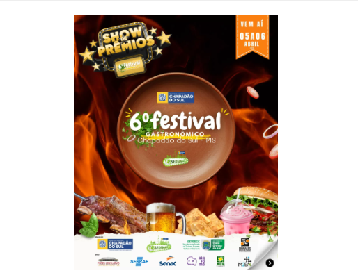 Imagem de compartilhamento para o artigo Festival Gastronômico de Chapadão do Sul terá sorteio de mais de 80 prêmios da MS Todo dia